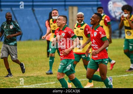 Sorocaba, Sao Paulo, Brésil. 7 août 2021. (SPO) Championnat brésilien de football 4e division : Sao Bento et Portuguesa. 7 août 2021, Sao Bento, Sao Paulo, Brésil: Lucas Douglas célèbre son but lors d'un match de football entre Sao Bento et Portuguesa, valable pour le 10e tour de la première phase de la 4e division du Championnat brésilien de football, qui s'est tenue au stade Walter Ribeiro, à Sorocaba-SP, samedi (7). Portuguesa a gagné 3-2. (Credit image: © Ronaldo Barreto/TheNEWS2 via ZUMA Press Wire) Banque D'Images