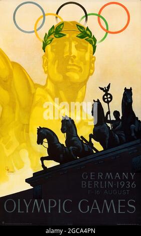 Vintage Jeux Olympiques d'été Sport affiche Jeux Olympiques 1936 Berlin Allemagne – Franz Würbel (artiste) Banque D'Images