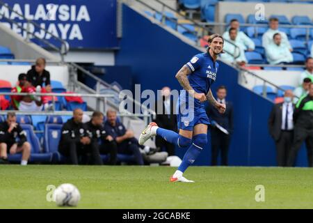 Cardiff, Royaume-Uni. 07e août 2021. Aden Flint de Cardiff City en action. Match de championnat EFL Skybet, Cardiff City et Barnsley au Cardiff City Stadium de Cardiff, pays de Galles, le samedi 7 août 2021. Cette image ne peut être utilisée qu'à des fins éditoriales. Utilisation éditoriale uniquement, licence requise pour une utilisation commerciale. Aucune utilisation dans les Paris, les jeux ou les publications d'un seul club/ligue/joueur. photo par Andrew Orchard/Andrew Orchard sports Photography/Alamy Live News crédit: Andrew Orchard sports Photography/Alamy Live News Banque D'Images