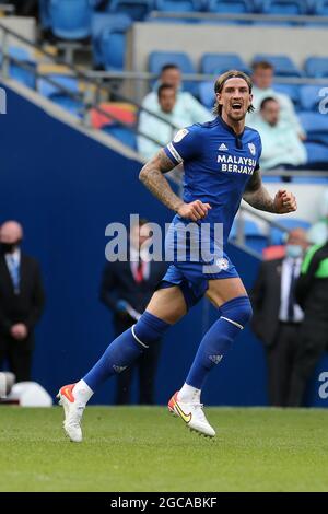 Cardiff, Royaume-Uni. 07e août 2021. Aden Flint de Cardiff City en action. Match de championnat EFL Skybet, Cardiff City et Barnsley au Cardiff City Stadium de Cardiff, pays de Galles, le samedi 7 août 2021. Cette image ne peut être utilisée qu'à des fins éditoriales. Utilisation éditoriale uniquement, licence requise pour une utilisation commerciale. Aucune utilisation dans les Paris, les jeux ou les publications d'un seul club/ligue/joueur. photo par Andrew Orchard/Andrew Orchard sports Photography/Alamy Live News crédit: Andrew Orchard sports Photography/Alamy Live News Banque D'Images