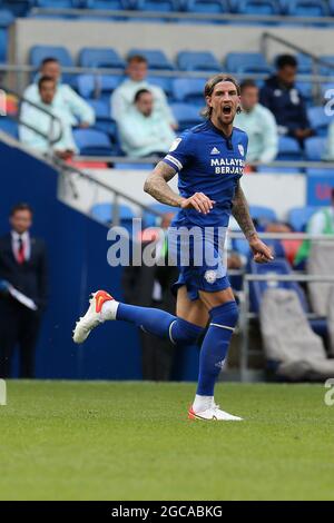 Cardiff, Royaume-Uni. 07e août 2021. Aden Flint de Cardiff City en action. Match de championnat EFL Skybet, Cardiff City et Barnsley au Cardiff City Stadium de Cardiff, pays de Galles, le samedi 7 août 2021. Cette image ne peut être utilisée qu'à des fins éditoriales. Utilisation éditoriale uniquement, licence requise pour une utilisation commerciale. Aucune utilisation dans les Paris, les jeux ou les publications d'un seul club/ligue/joueur. photo par Andrew Orchard/Andrew Orchard sports Photography/Alamy Live News crédit: Andrew Orchard sports Photography/Alamy Live News Banque D'Images