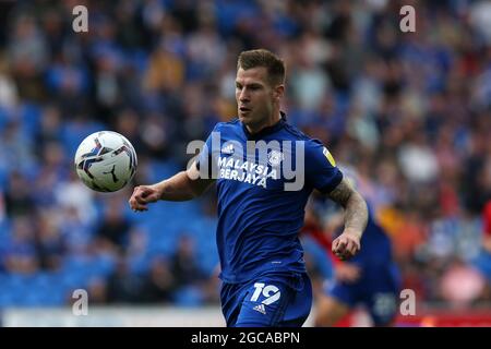 Cardiff, Royaume-Uni. 07e août 2021. James Collins de Cardiff City en action. Match de championnat EFL Skybet, Cardiff City et Barnsley au Cardiff City Stadium de Cardiff, pays de Galles, le samedi 7 août 2021. Cette image ne peut être utilisée qu'à des fins éditoriales. Utilisation éditoriale uniquement, licence requise pour une utilisation commerciale. Aucune utilisation dans les Paris, les jeux ou les publications d'un seul club/ligue/joueur. photo par Andrew Orchard/Andrew Orchard sports Photography/Alamy Live News crédit: Andrew Orchard sports Photography/Alamy Live News Banque D'Images