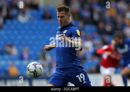 Cardiff, Royaume-Uni. 07e août 2021. James Collins de Cardiff City en action. Match de championnat EFL Skybet, Cardiff City et Barnsley au Cardiff City Stadium de Cardiff, pays de Galles, le samedi 7 août 2021. Cette image ne peut être utilisée qu'à des fins éditoriales. Utilisation éditoriale uniquement, licence requise pour une utilisation commerciale. Aucune utilisation dans les Paris, les jeux ou les publications d'un seul club/ligue/joueur. photo par Andrew Orchard/Andrew Orchard sports Photography/Alamy Live News crédit: Andrew Orchard sports Photography/Alamy Live News Banque D'Images