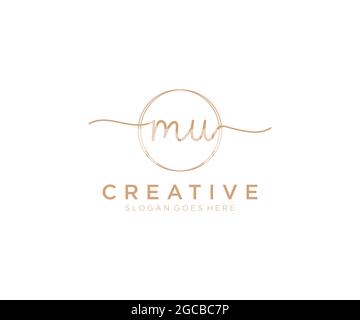 MU logo féminine beauté monogramme et élégant logo design, écriture logo de la signature initiale, mariage, mode, floral et botanique avec la création Illustration de Vecteur