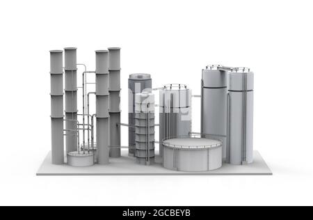 usine de raffinage de pétrole à rendu 3d sur fond blanc Banque D'Images