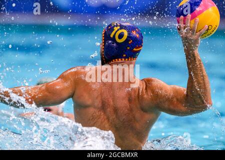 TOKYO, JAPON - 8 AOÛT : Felipe Perrone d'Espagne lors du tournoi de water-polo olympique de Tokyo 2020 Médaille de bronze masculine entre la Hongrie et l'Espagne au centre de Tatsumi Waterpolo le 8 août 2021 à Tokyo, Japon (photo de Marcel ter Pals/Orange Pictures) Banque D'Images