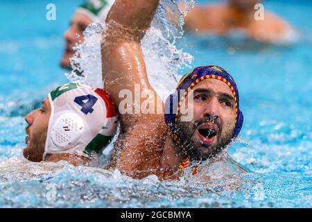 TOKYO, JAPON - 8 AOÛT : Felipe Perrone d'Espagne lors du tournoi de water-polo olympique de Tokyo 2020 Médaille de bronze masculine entre la Hongrie et l'Espagne au centre de Tatsumi Waterpolo le 8 août 2021 à Tokyo, Japon (photo de Marcel ter Pals/Orange Pictures) Banque D'Images