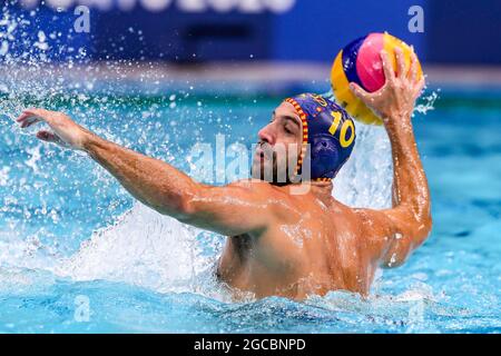 TOKYO, JAPON - 8 AOÛT : Felipe Perrone d'Espagne lors du tournoi de water-polo olympique de Tokyo 2020 Médaille de bronze masculine entre la Hongrie et l'Espagne au centre de Tatsumi Waterpolo le 8 août 2021 à Tokyo, Japon (photo de Marcel ter Pals/Orange Pictures) Banque D'Images