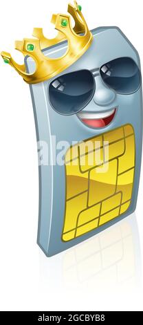 Carte SIM Cool King Mobile Phone Cartoon Mascot Illustration de Vecteur