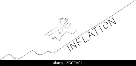 Frustré Homme ou homme d'affaires en montée de la montée graphique de l'inflation, Vector Cartoon Stick Figure Illustration Illustration de Vecteur