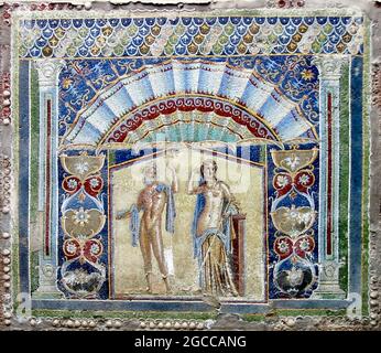 Mosaïque Art - mosaïque romaine ancienne avec Neptune et Amphitrite d'Herculanum Banque D'Images