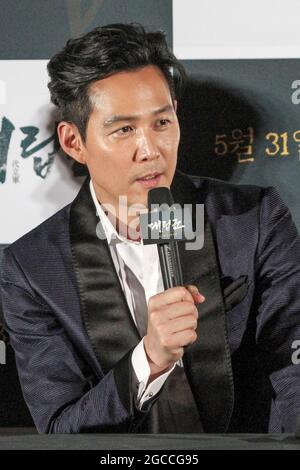 L'acteur Lee Jung Jae assiste à la vitrine lors de son nouveau film WARRIORS OF THE DAWN Media show case à Séoul, en Corée du Sud. Banque D'Images