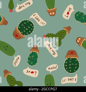 Joli motif cactus kawaii sans coutures. Élément design pour textile, imprimés pour vêtements. Illustration vectorielle colorée. Illustration de Vecteur