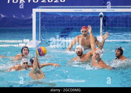 8 AOÛT 2021 - Water Polo : médaille d'or masculin entre la Grèce 10 - 13 Serbie lors des Jeux Olympiques de Tokyo 2020 au Tatsumi Water Polo Centre à Tokyo, Japon. (Photo par AFLO SPORT) Banque D'Images