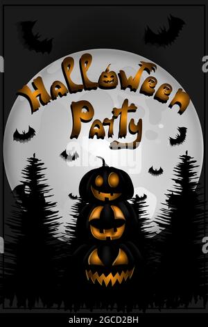 Bonne bannière Halloween ou invitation à une fête. Arrière-plan avec forêt de nuit et pleine lune. Illustration vectorielle Illustration de Vecteur