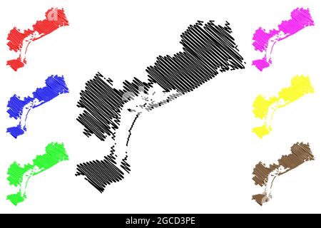 Ville métropolitaine de Venise (Italie, République italienne, Vénétie ou Vénétie) carte illustration vectorielle, croquis à tracer carte de la province de Venise Illustration de Vecteur