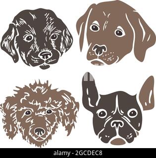 Jeu d'illustrations vectorielles de silhouettes colorées pour chiens. Portraits de chiens décoratifs. Illustration de Vecteur