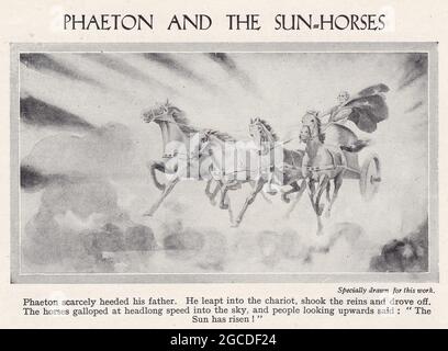 Illustration vintage de Phaeton et des Sun-chevaux. Banque D'Images