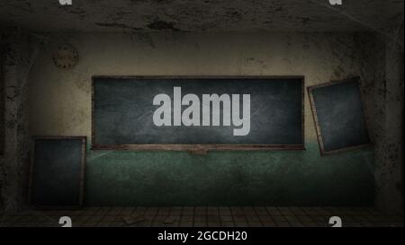 salle de classe effrayante et créepy à l'école. Rendu 3D Banque D'Images