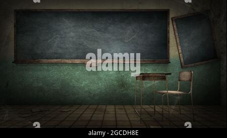 salle de classe effrayante et créepy à l'école. Rendu 3D Banque D'Images
