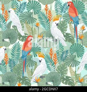 Motif tropical sans couture avec oiseaux Illustration de Vecteur