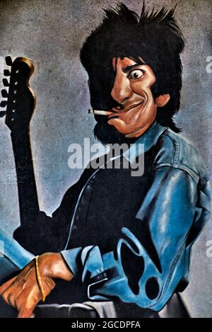 Ronnie Wood caricature dessin du musicien Rolling Stones Banque D'Images