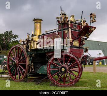 1876 moteur d'incendie à vapeur Shand Mason exposé au salon de l'aviation de la famille Shuttleworth le 1er août 2021 Banque D'Images