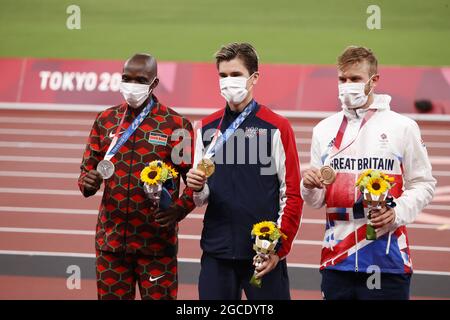 CHERUIYOT Timothy (KEN) Médaille d'argent, INGEBRIGTSEN Jakob (NOR) Médaille d'or, KERR Josh (GBR) Médaille de bronze au cours des Jeux Olympiques Tokyo 2020, finale du 1 500 m des hommes athlétiques le 7 août 2021 au Stade Olympique à Tokyo, Japon - photo Yuya Nagase / photo Kishimoto / DPPI Banque D'Images