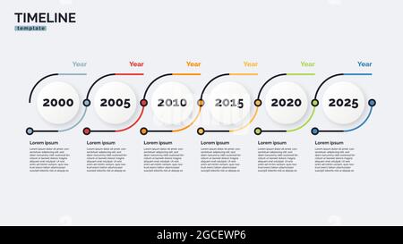 Modèle de concept graphique minimal de la chronologie des scénarios vectoriels avec six périodes de temps. Contour modifiable Illustration de Vecteur