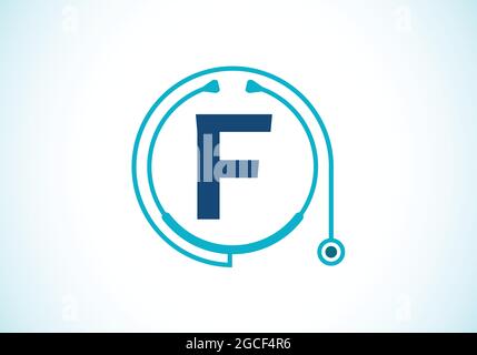 Lettre initiale du monogramme F avec stéthoscope du médecin. Logo stéthoscope vectoriel. Logo pour l'entreprise médicale et pharmaceutique et l'identité de l'entreprise Illustration de Vecteur