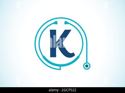 Initiale K monogramme alphabet avec le stéthoscope docteur. Logo stéthoscope vectoriel. Logo pour l'entreprise médicale et pharmaceutique et l'identité de l'entreprise Illustration de Vecteur