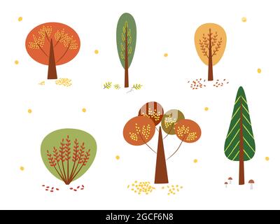Placez les arbres d'automne sur un fond blanc isolé Illustration de Vecteur