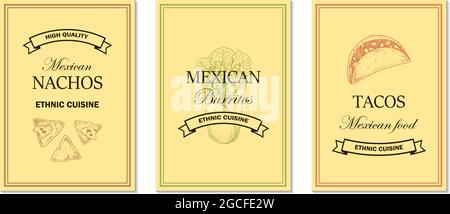 Ensemble de dessins de cuisine mexicaine dessinés à la main isolés sur fond blanc. Illustration vectorielle dans le style d'esquisse Illustration de Vecteur