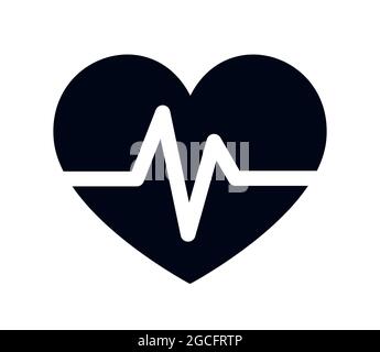 Symbole de cœur avec une icône d'illustration vectorielle noire de la ligne de pulsation Illustration de Vecteur
