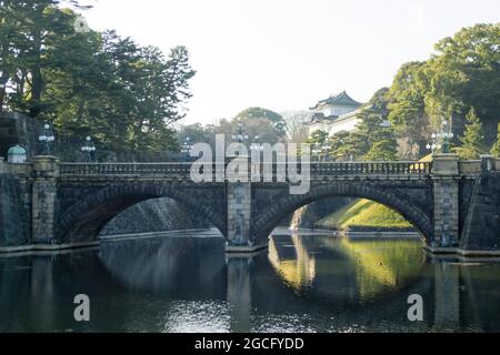 Pont en pierre de la porte principale du Palais impérial à Tokyo Banque D'Images