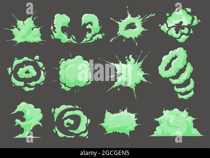 Bande dessinée mauvaise odeur de vert, odeur de puit, fumée de puttes. Une respiration dégoûtante, un fart, une odeur de nourriture pourrie gâchée. Traces de fumée bouclés, anneaux de vapeur d'ordures toxi Illustration de Vecteur