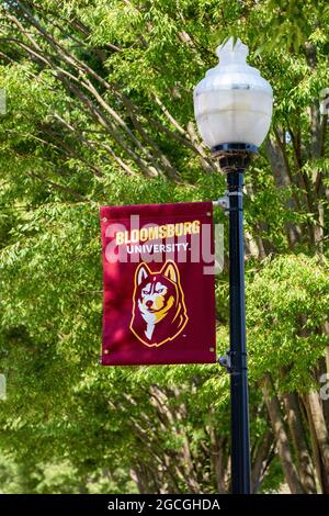 Bloomsburg, États-Unis. 08 août 2021. Une bannière est suspendue à un poteau lumineux sur le campus de l'Université Bloomsburg à Bloomsburg, en Pennsylvanie, le 8 août 2021. (Photo de Paul Weaver/Sipa USA) crédit: SIPA USA/Alay Live News Banque D'Images