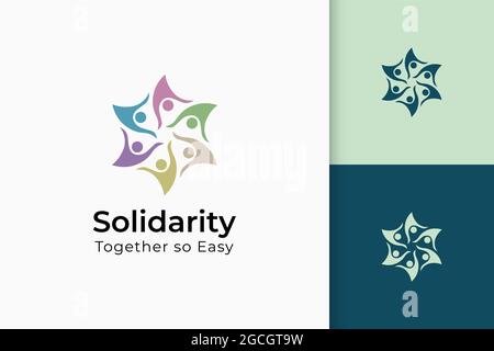 La charité ou ensemble logo dans la main et le soleil représentent la paix ou la solidarité Illustration de Vecteur