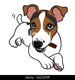 Jack Russell chiot chien manger snack dessin animé illustration vectorielle Illustration de Vecteur