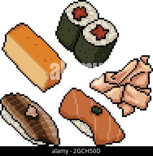 ensemble de sushi japonais pixel art Illustration de Vecteur