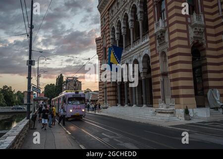 Théâtre national de Sarajevo, rue Obala Kulina bana, Sarajevo, Bosnie-Herzégovine, Europe Banque D'Images