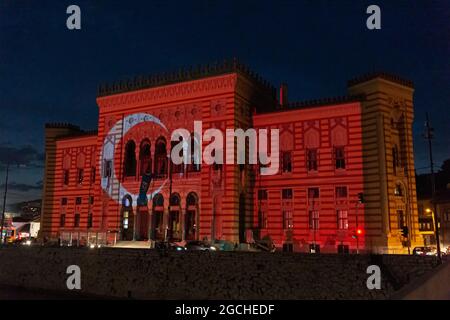 Théâtre national de Sarajevo, rue Obala Kulina bana, Sarajevo, Bosnie-Herzégovine, Europe Banque D'Images