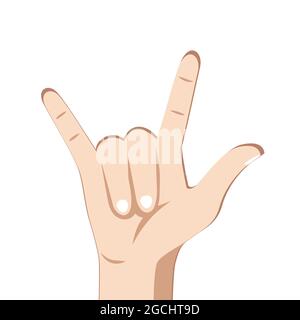 Signe de la bande dessinée des cornes, geste humain de la main. Symbole vectoriel pour soutenir la main de rock, geste de musique de devils cornes, icône de métal lourd, bras humain pour le rock Illustration de Vecteur