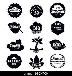 Badge écologique en noir blanc. Produit naturel biologique, qualité écologique, sans cruauté, logo bio et vegan. Vector végétarien et illustrateur végétalien Illustration de Vecteur