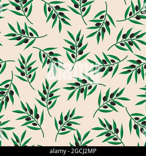 Branches d'olivier noires motif vectoriel sans couture. L'olivier laisse un arrière-plan répétitif. Illustration vectorielle dessinée à la main reproduisez la mosaïque pour le tissu Illustration de Vecteur