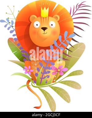 African Baby Lion King dans la nature pour enfants Design Illustration de Vecteur