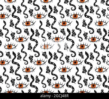 Motif abstrait Happy halloween Boho sans coutures. Style de dessin à la main de l'imprimé magique mystique de Bohême. Esthétique contemporaine créative et sans fin Illustration de Vecteur