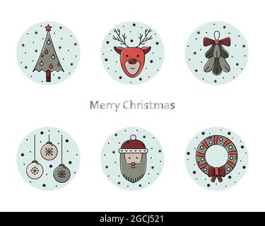 Ensemble d'illustrations vectorielles de Noël. Icônes de contour de couleur de la nouvelle année. Illustration de Vecteur