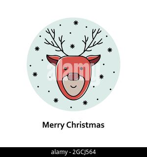 Illustration de Noël vectoriel. Icône de contour de couleur de la nouvelle année. Cerf de Noël Illustration de Vecteur