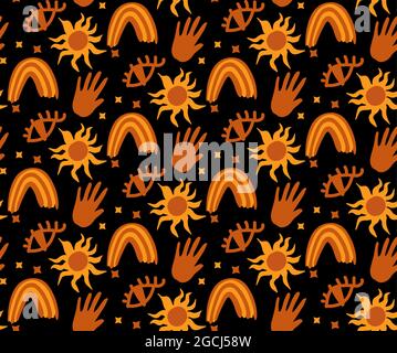 Motif abstrait Happy halloween Boho sans coutures. Style de dessin à la main de l'imprimé magique mystique de Bohême. Esthétique contemporaine créative et sans fin Illustration de Vecteur